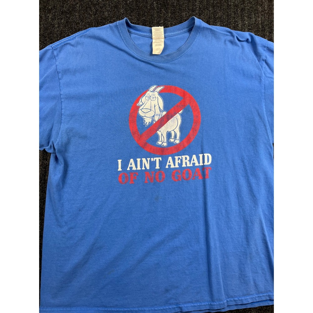 I Ain't Afraid of No Goat Blue Graphic T-Shirt Short Sleeve Crew Neck Tee - Picture 2 of 5
